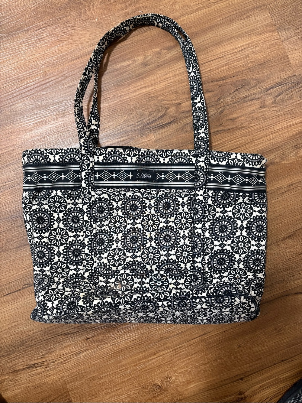 Quilted Floral Tote Bag - Black & White - Picture 2 of 5